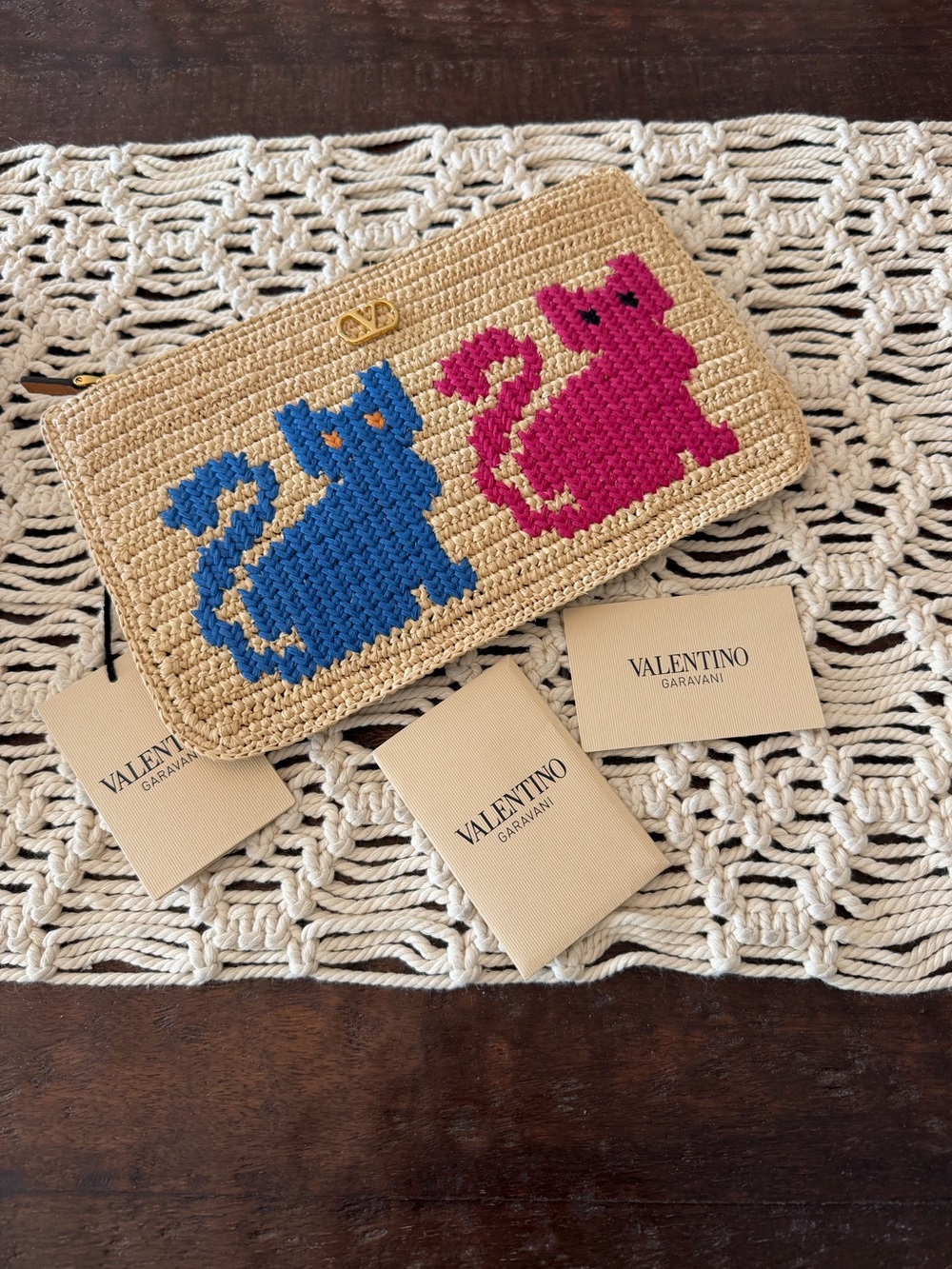 Valentino Garavani Medium Raffia Pouch - New With Tags